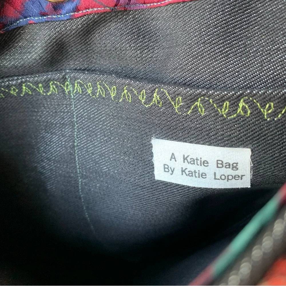 A Katie Bag by Katie Loper Fabric Patch Work Purse with Contrasting Stitch - Picture 14 of 16